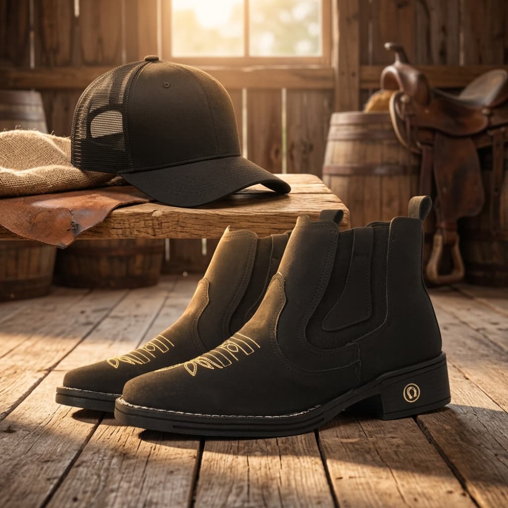 Botinha Feminina Conturno Rodeio Agrogirl Preta Ou Café Mais Boné Estilo Liso Kit Modão