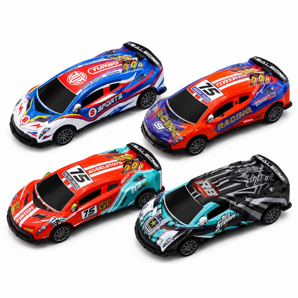 Kit 4 Carrinhos de Corrida Fricção Brinquedo Esportivo Menino Infantil