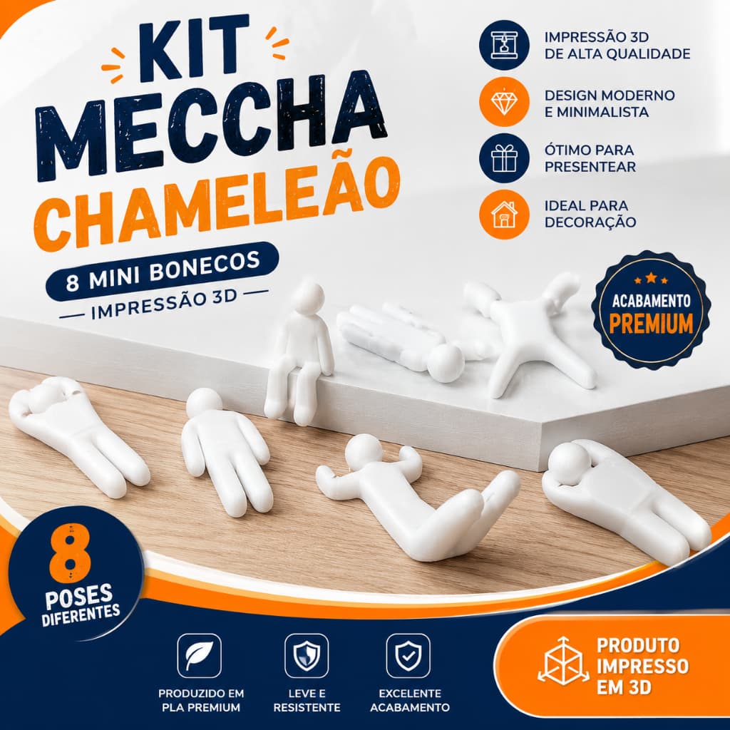 Kit Bonecos Meccha Camaleão em Impressão 3D | Miniaturas Decorativas com 8 Poses