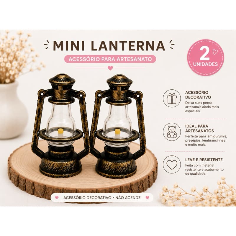 Mini Lanterna Decorativa para Amigurumi Santinhas Presépios Artesanato | Kit 2 Unidades