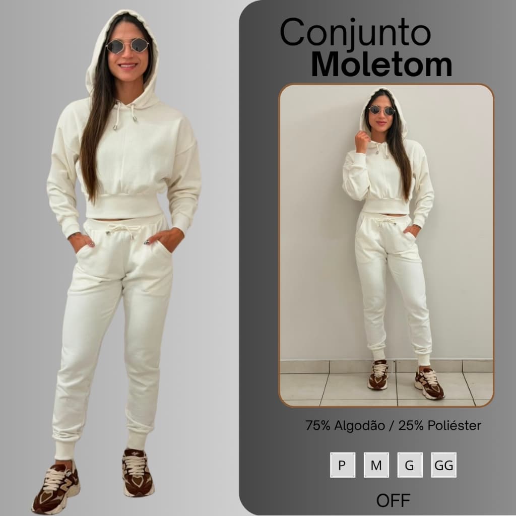 Conjunto Feminino de Moletom Calça Jogger e Blusa Cropped Com Capuz