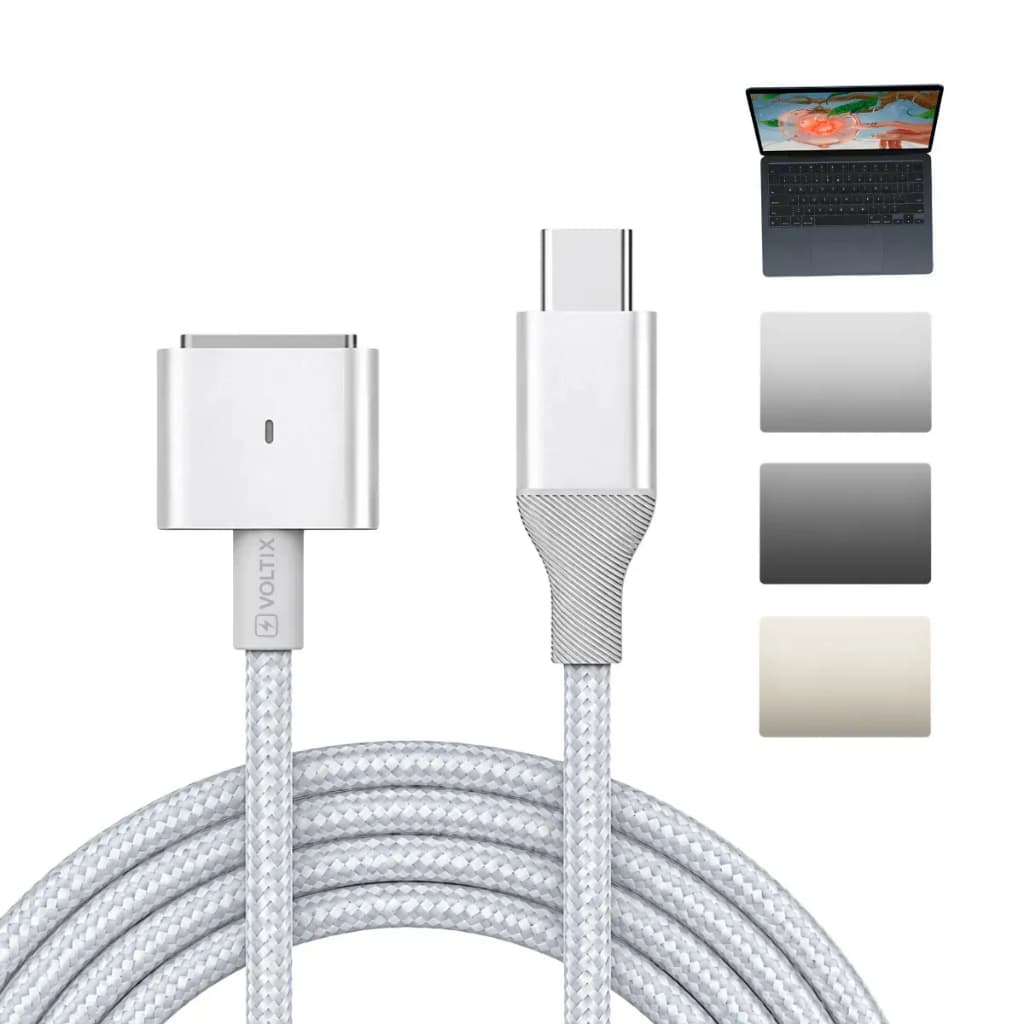 Cabo 140W Para Macbook M1 M2 M3 M4 M5 Apple Pro Air Magsafe 3 Tipo-C 1,8 Metros Carregamento Usb-C Com Led Turbo De Nylo