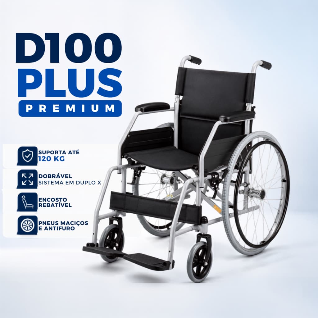 Cadeira de Rodas até 120kg Dobrável Pneu Anti Furo Confortável Resistente- Dellamed