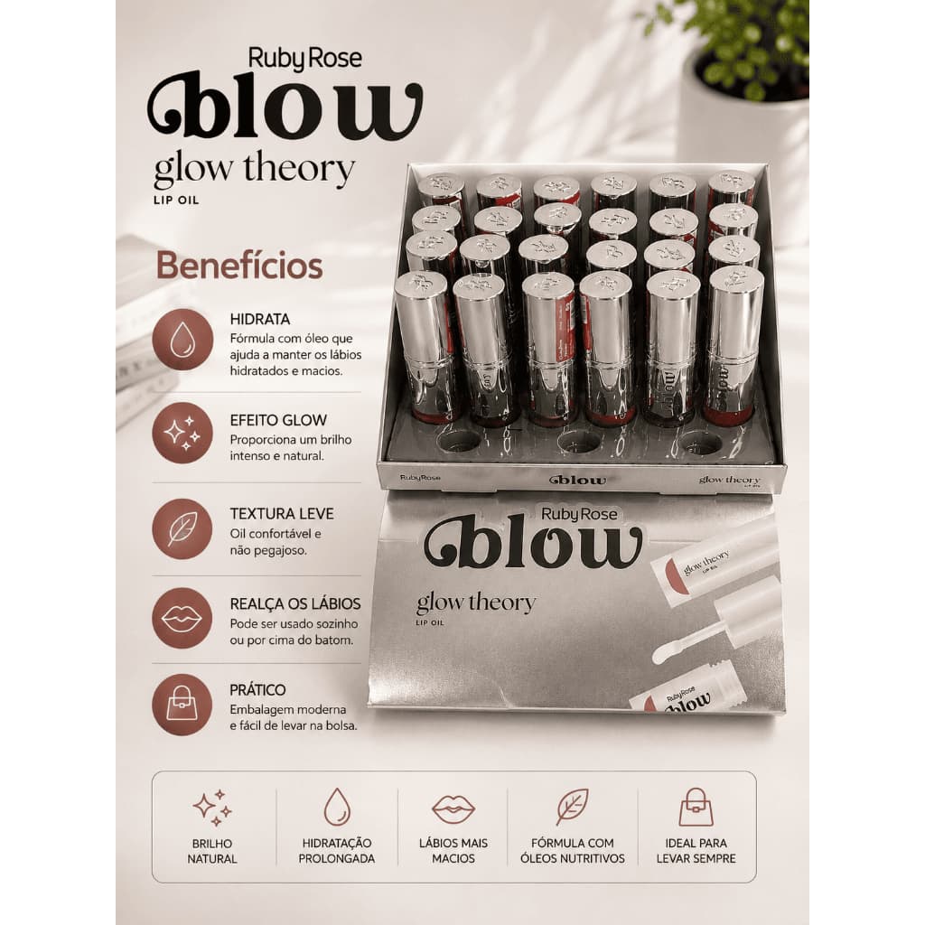 Lip Oil Ruby Rose Glow Theory Hidratante Efeito Glow Brilho Labial