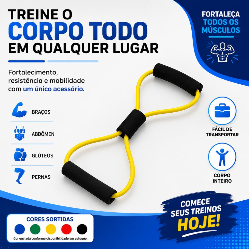 Elástico de Resistência para Exercícios Fitness Treino Funcional Fisioterapia Braços Pernas Glúteos com Pegadores