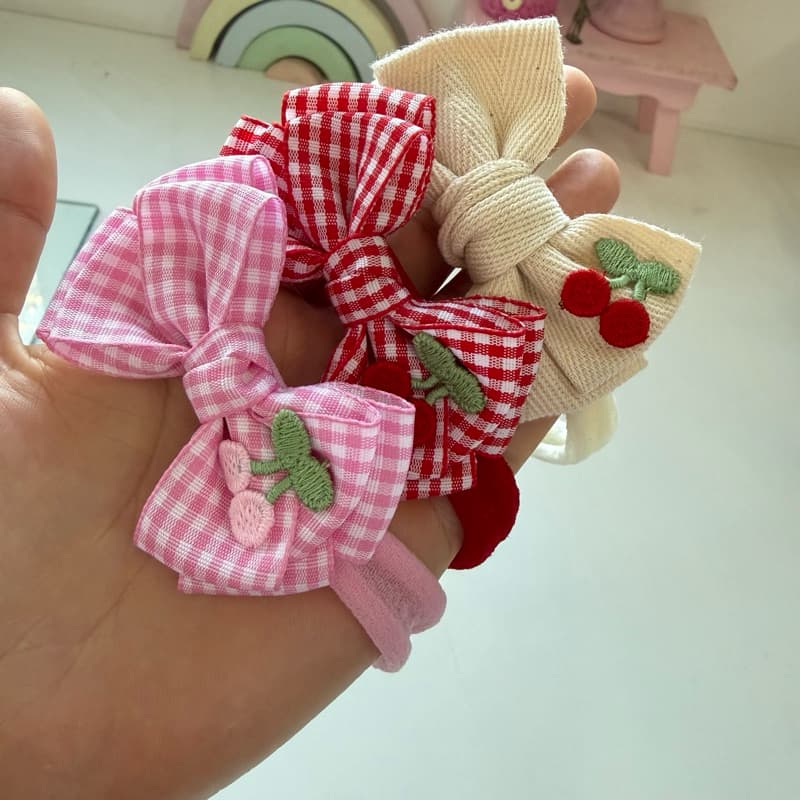 Kit com 3 Faixinhas Xadrez Cerejinha Bebê Recém-Nascida acessório cabelo infantil menina confortável combina com vestido