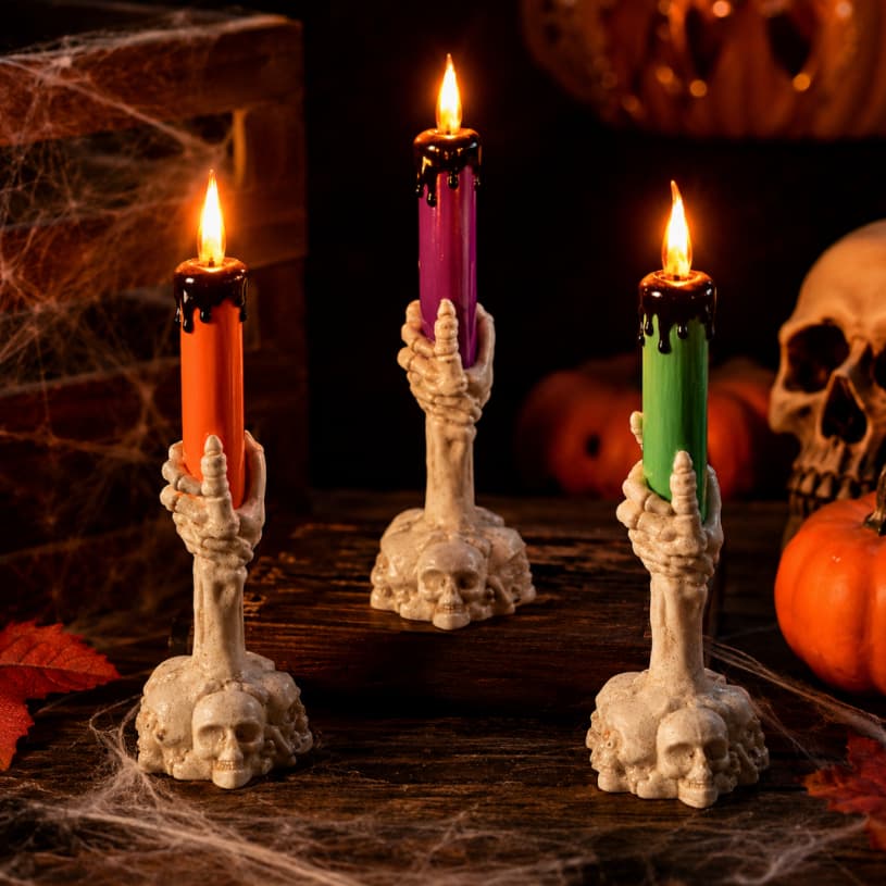 Kit Velinhas Halloween Mao Segurando Vela Decorativa