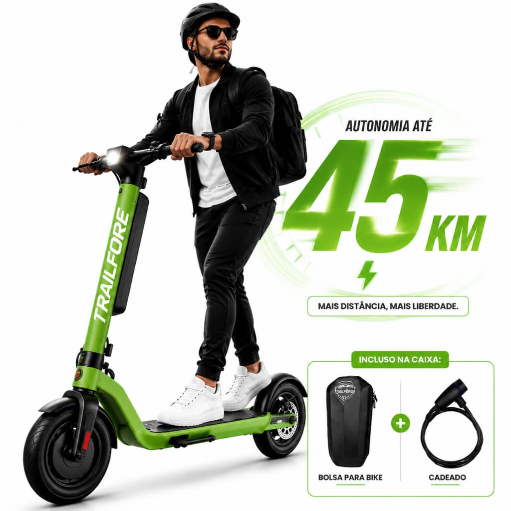 Trailforge-X8 Patinete Elétrico Scooter Eletrica 500W 35km/h 10 polegadas 12.8AH  bateria é removível