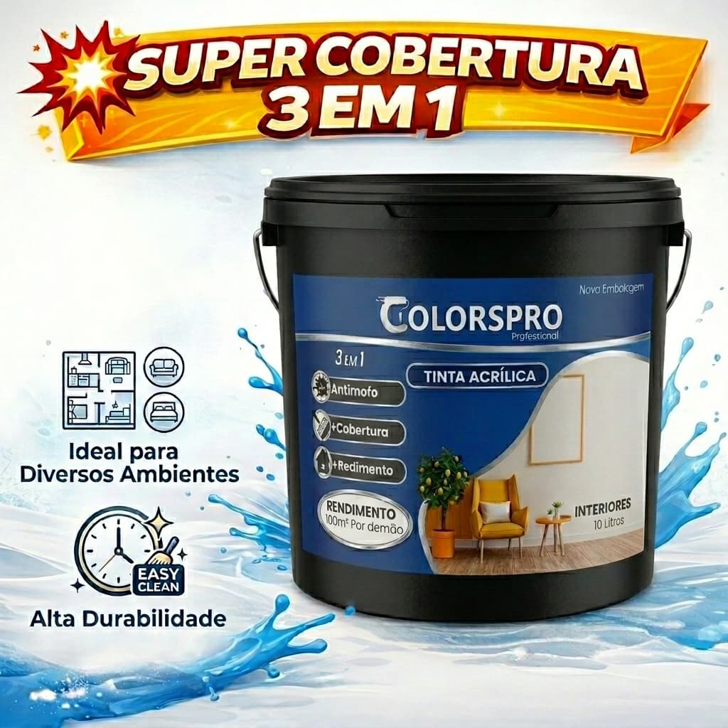 Tinta acrílica 10 litros ColorsPro, Sem cheiro e Antimofo - alta cobertura
