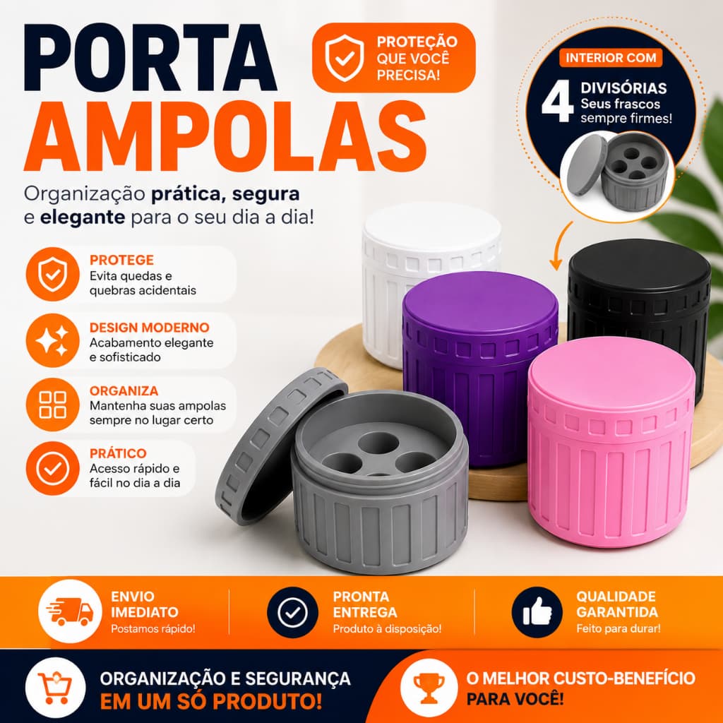 Porta Ampolas 3ml p/ 4 Unidades Estojo Organizador Rígido Seguro Tirze
