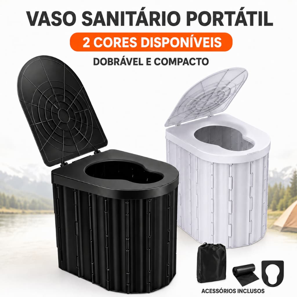 Vaso Sanitário Portátil Dobrável com Tampa para Camping Viagem Carro Pesca e Trilha
