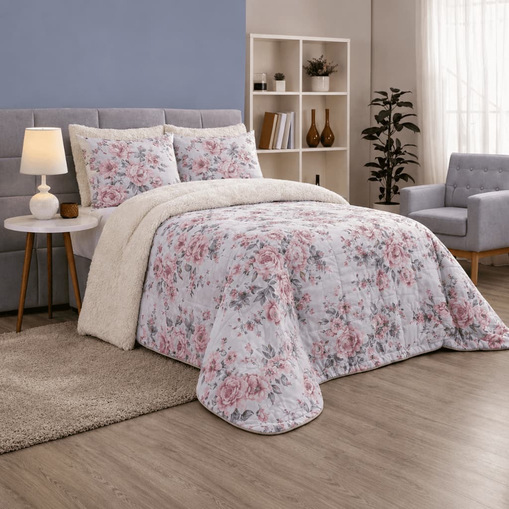 Edredom com Sherpa Coberdrom Queen Estampado 2.40 x 2.20 100% 1 Peça