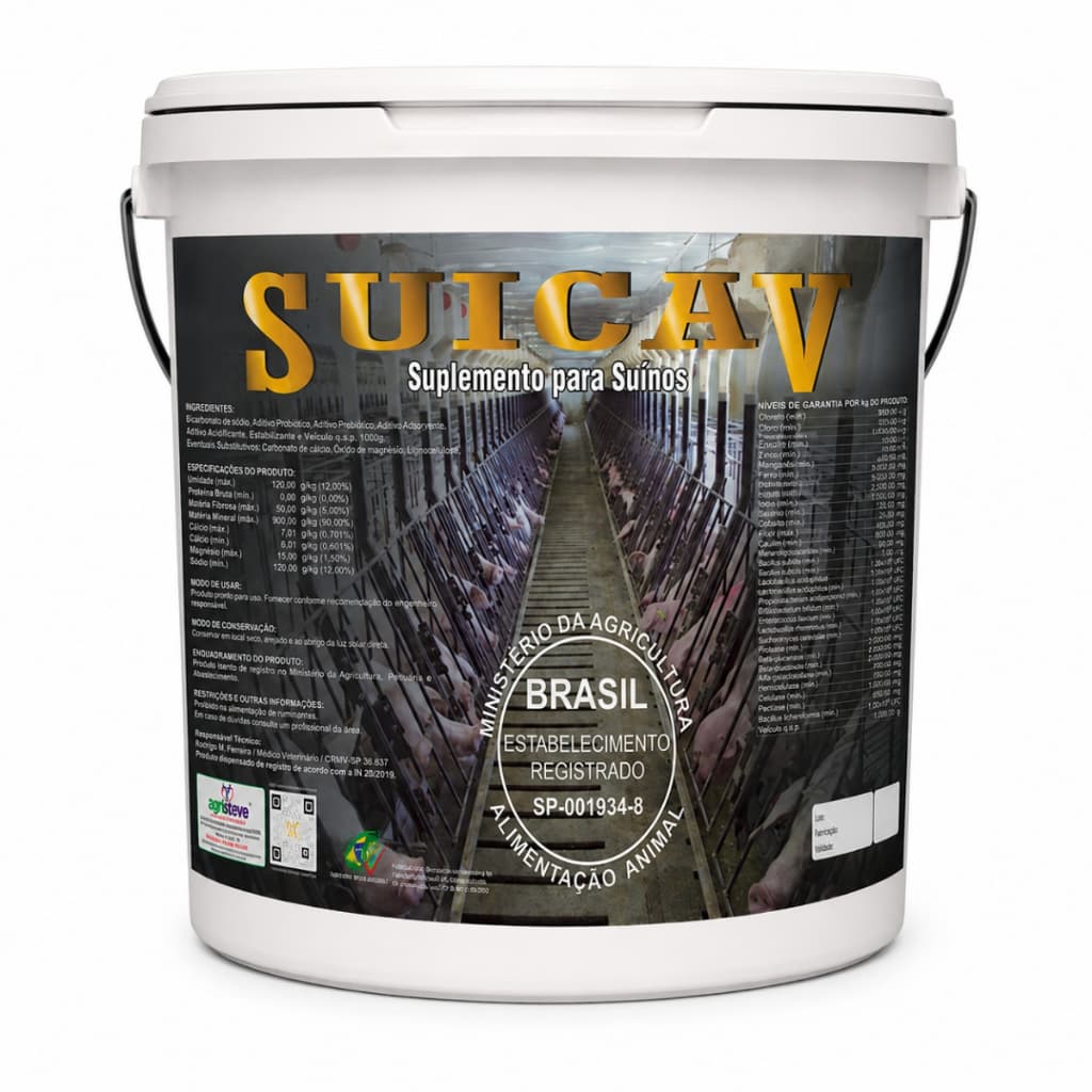 SUICAV Agrocave Suplemento Mineral Vitamínico para Suínos com Probiótico e Prebiótico 5kg 10kg 20kg
