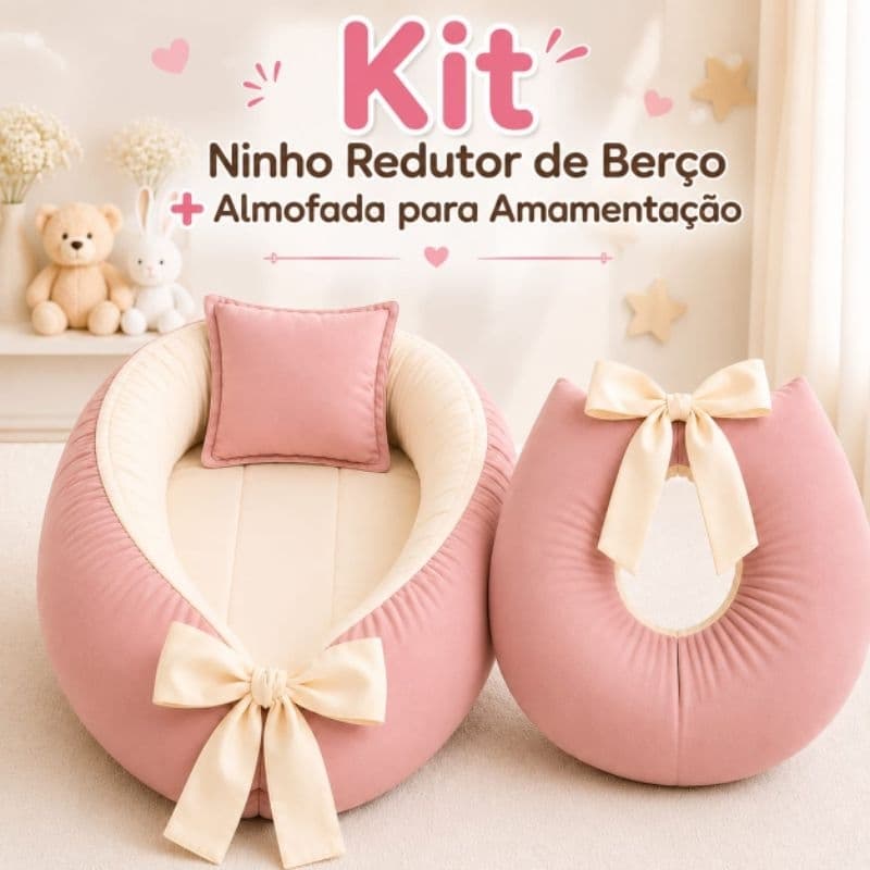 Kit ninho redutor de berço +  almofada amamentação para amamentar  bebê, micropercal, menino meninal