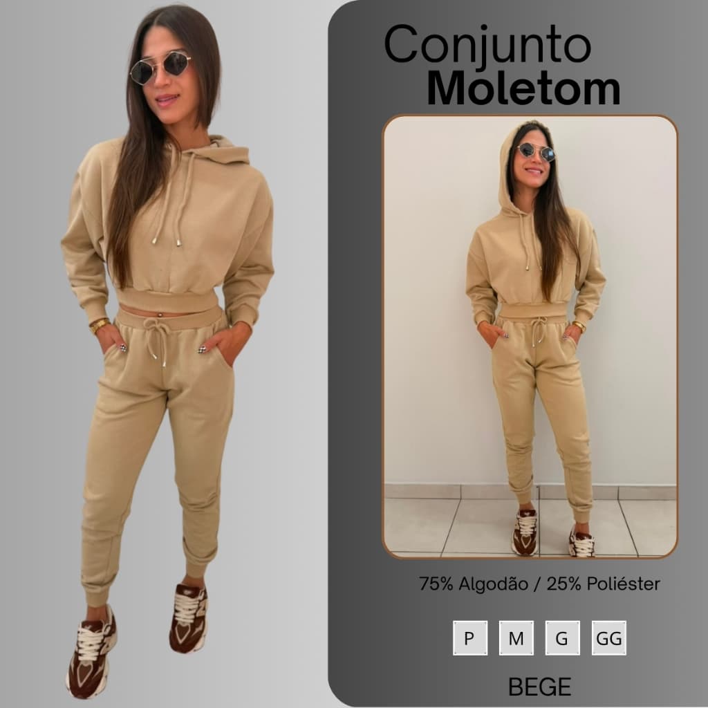 Conjunto Feminino de Moletom Calça Jogger e Blusa Com Capuz Feminina