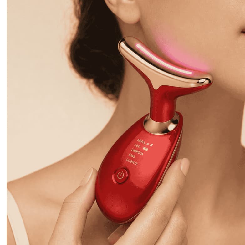 Massageador Facial LED Bivolt - Redutor de Papadas Rugas e Flacidez Recarregável Lifting Anti Flacidez  3 Funções