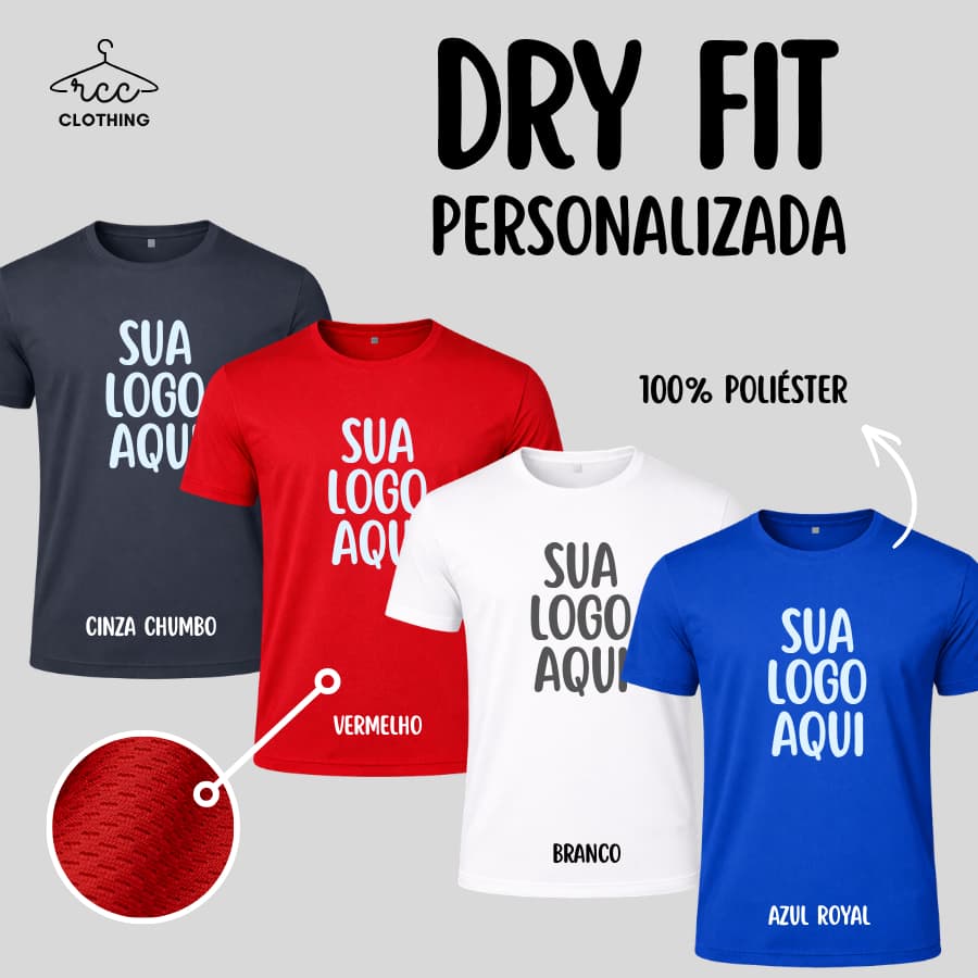 Camiseta Personalizada Frente e Costas Dry Fit, Com Sua Logo, Uniforme de Sua Empresa