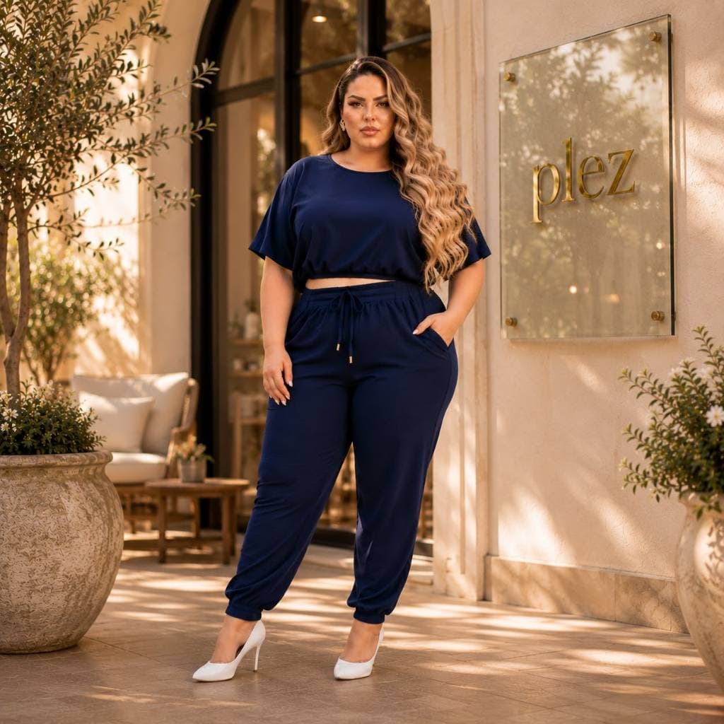 Conjunto calça e blusa plus size feminino moda feminina tendência verão casual moderno barato básico
