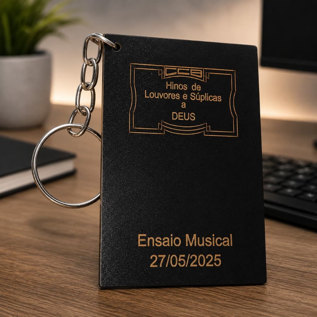 Chaveiro personalizado em mdf formato hinário ccb, ensaio, gem, lembrancinha