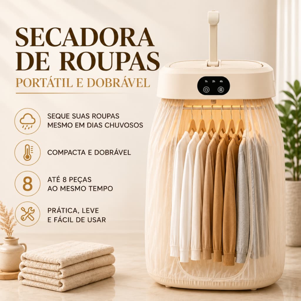 Secador de Roupas Elétrica Portátil Compacta 110/220V 400W com Cabide Ar Quente Suspensa Cortina Viagem