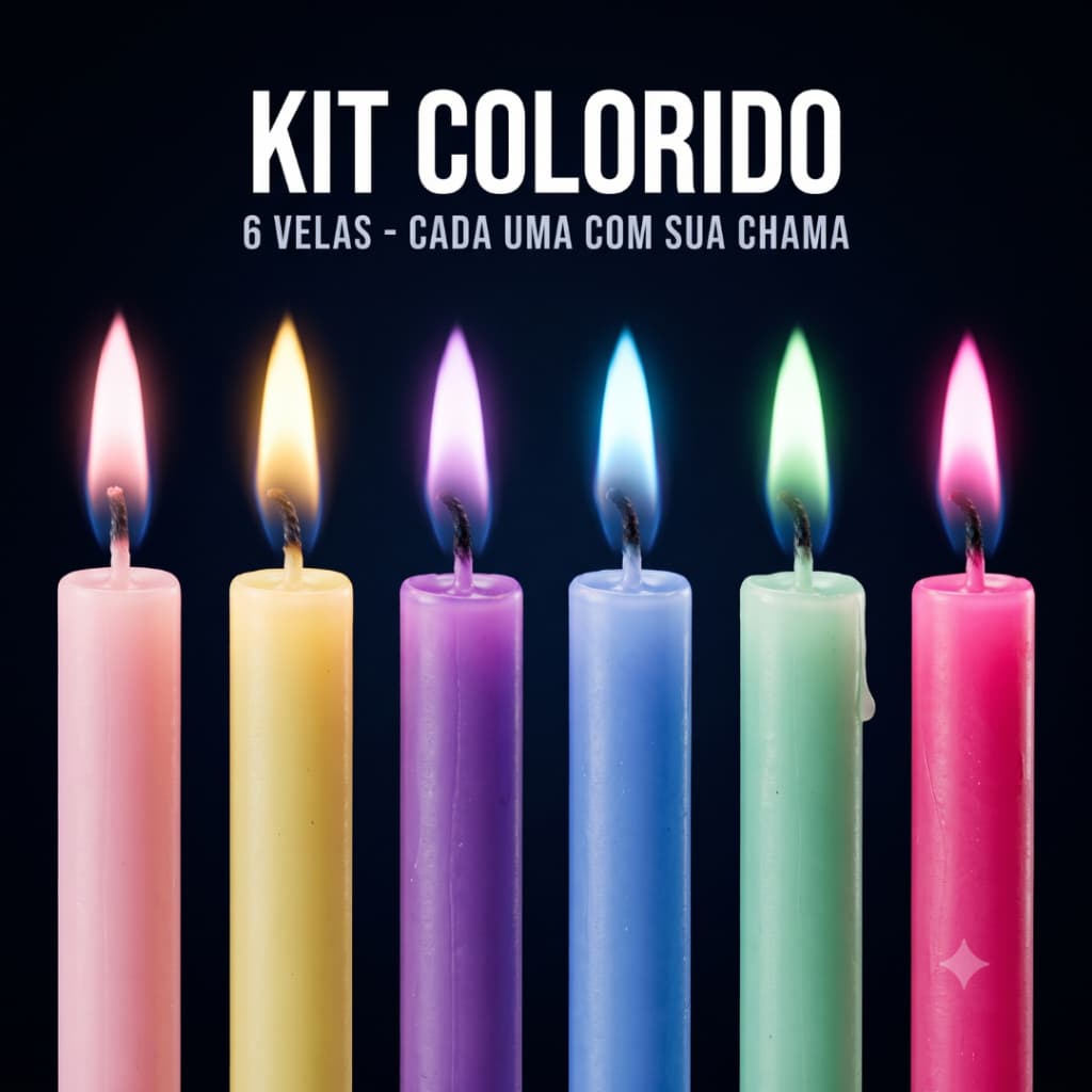 Kit 6 Velas Palito Chama Mágica Colorida 8,5cm Bolo de Aniversário Festa Decoração