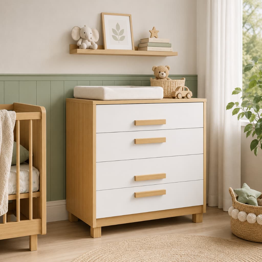Cômoda 4 Gavetas Nature Multiuso Organizador de Roupas Quarto Casal Solteiro Closet Sala Moderna Premium DESPUMALAR