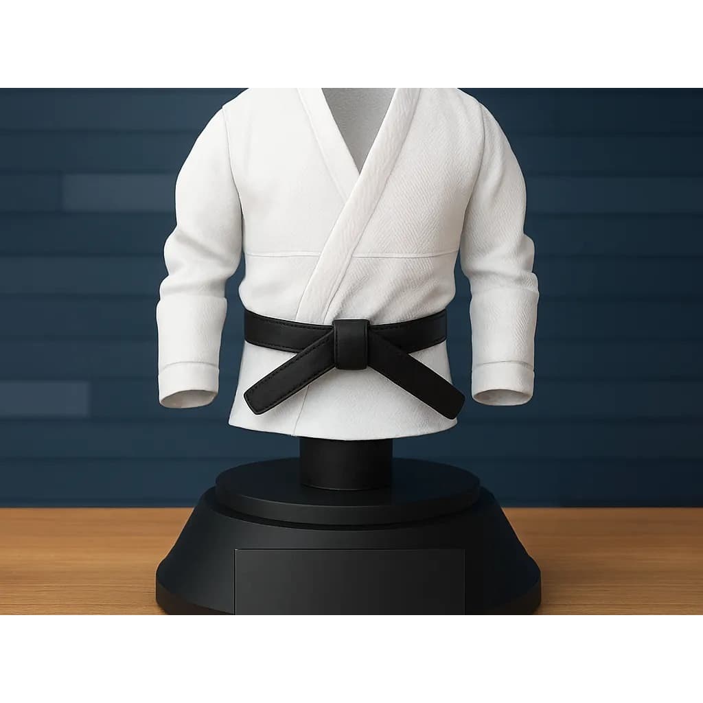 Mini kimono jiu-jitsu 3D com faixa removível e nome personalizado, decoração ou premiação, troféu de Jiu-Jitsu e Judô.