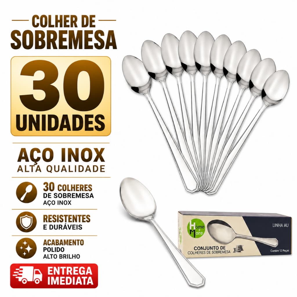 30 Colheres de Sobremesa De Inox Doce Ovo de Colher Cafeteria Pizzaria Confeitaria Restaurante Buffet Prateada Brilho