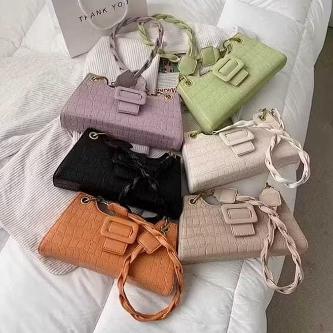 Bolsa feminina croco com 2 alças e ziper