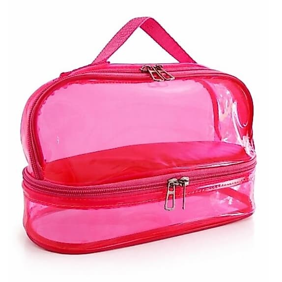 Estojo feminino dois andares! duplo cristal transparente em material impermeável.