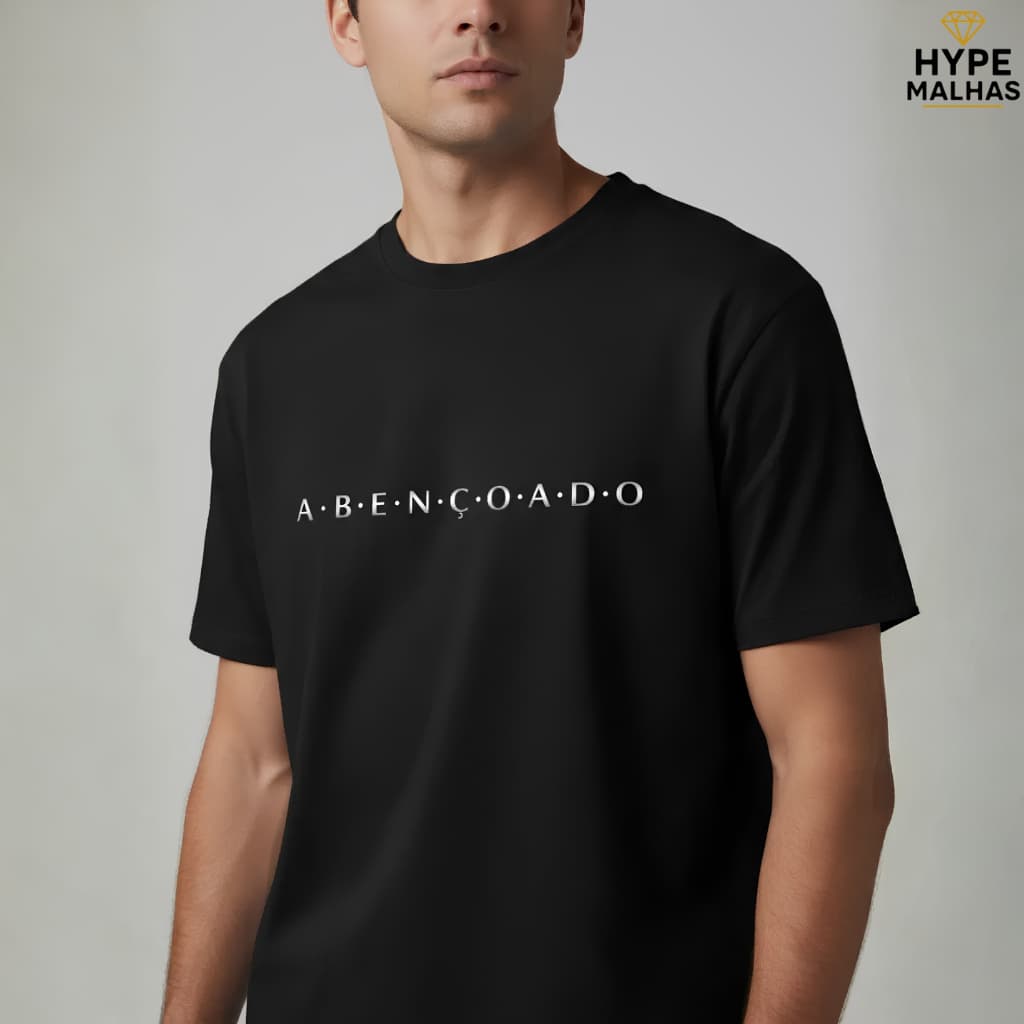 Camiseta Abençoado Masculina 100% Algodão Estampa Cristã Gospel Básica Premium