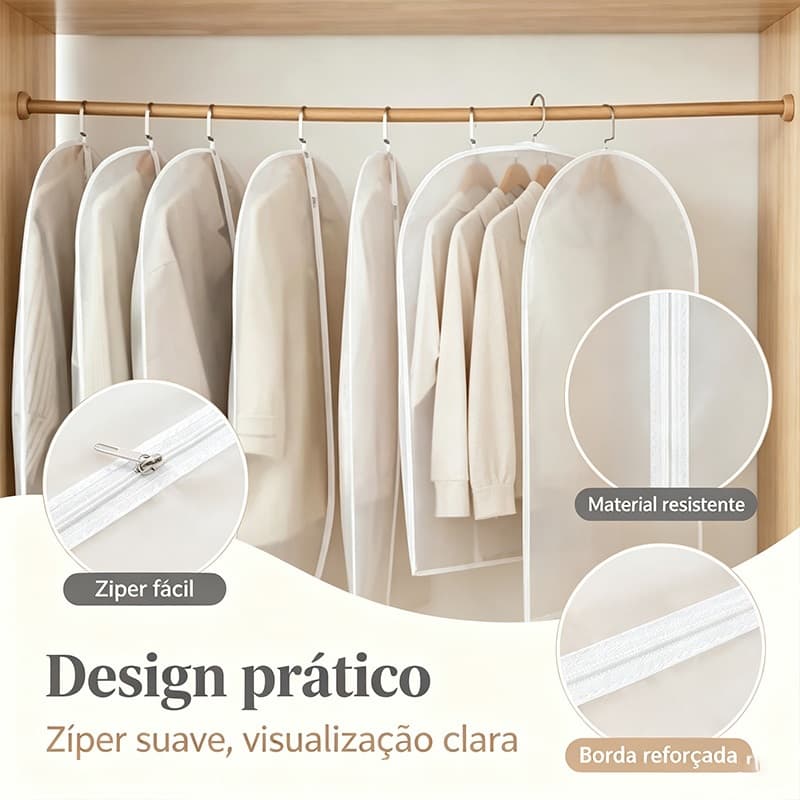 Capa Protetora para Roupas Antipoeira - Saco Translúcido para Ternos, Casacos e Vestidos