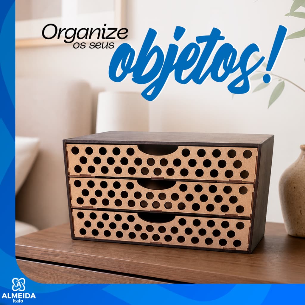 Organizador Gaveteiro Documentos 3 Gavetas MDF