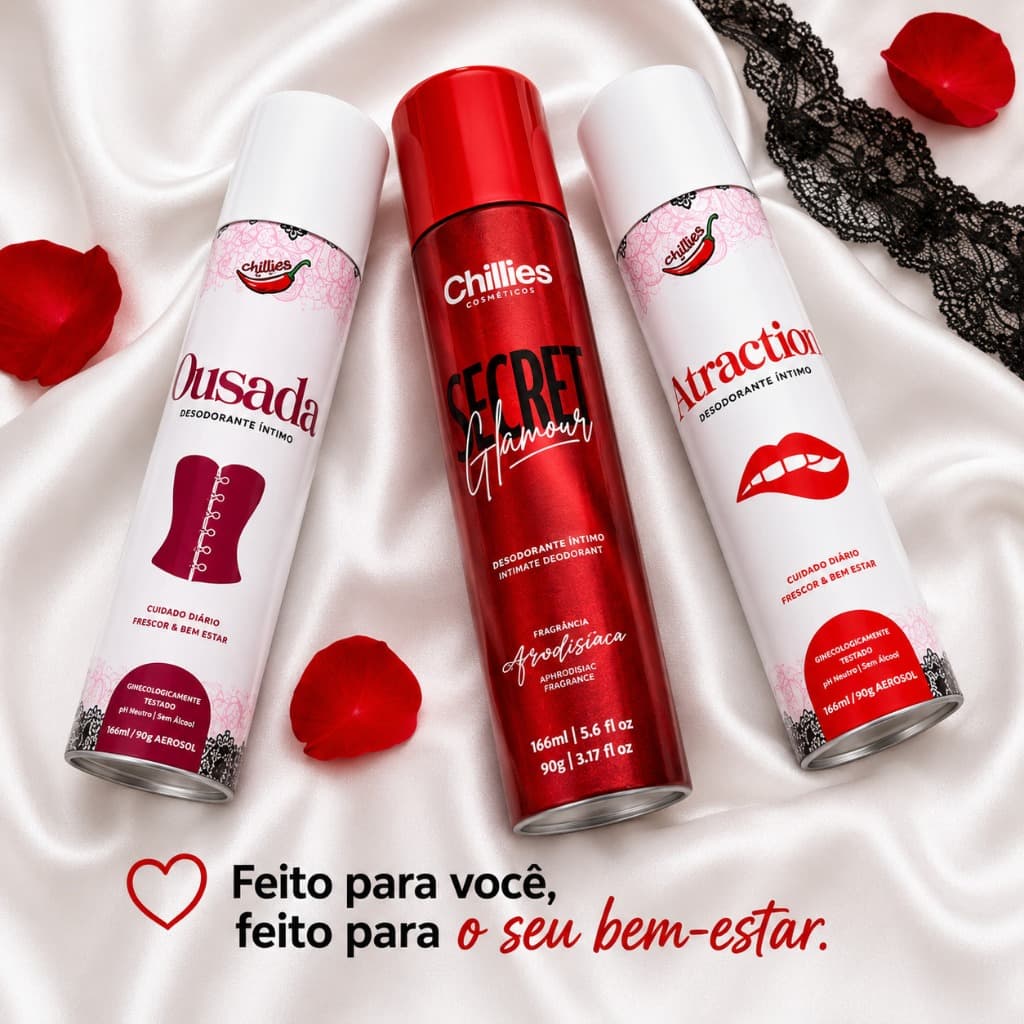 Desodorante Intimo Feminino Antitranspirante Spray Controle de Odor e Frescor pH Neutro 166ml Chillies