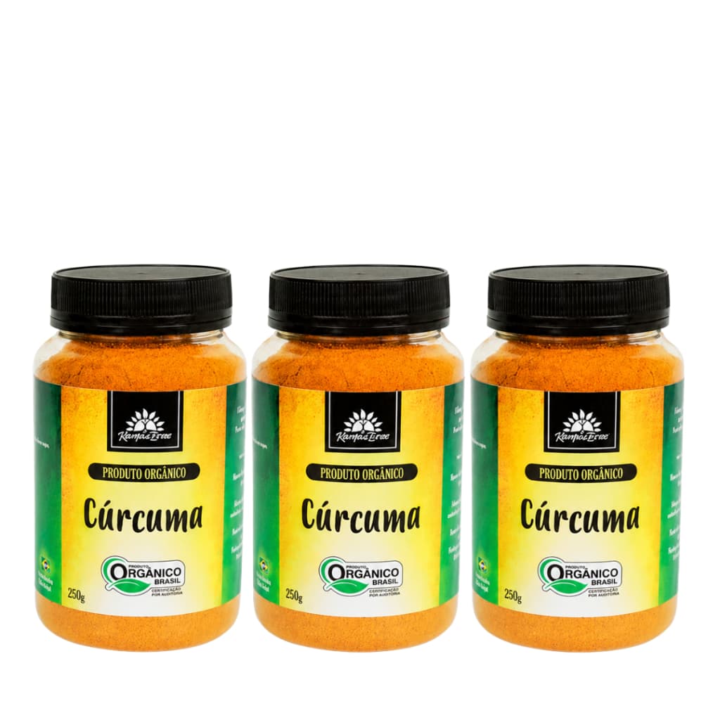Kit 3 Cúrcuma em Pó Orgânica Kampo De Ervas 250g Açafrão da Terra 100% Puro Natural Vegano SemGlúten