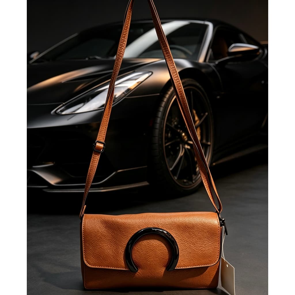 Bolsa transversal retangular textura couro, fivela metálica meia-lua✨💕💋✨