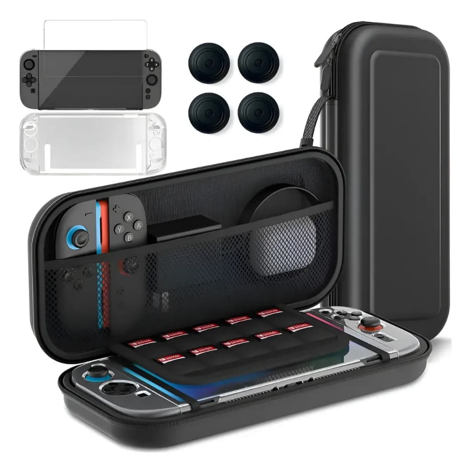 Kit Proteção Premium para Switch 2 – Case + Película + Capa Acrílica + Grips