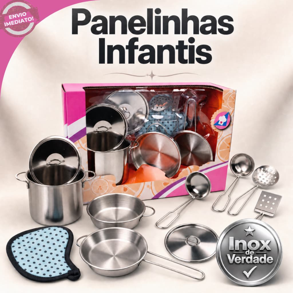 Brinquedo Jogo Infantil Panelas Inox De Verdade Panelinhas Cozinha Divertida