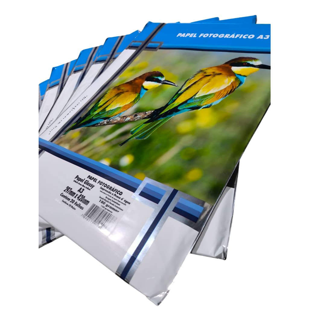 Kit 5x Papel Fotográfico A3 180g 20 Folhas para Impressão de Fotos Alta Qualidade