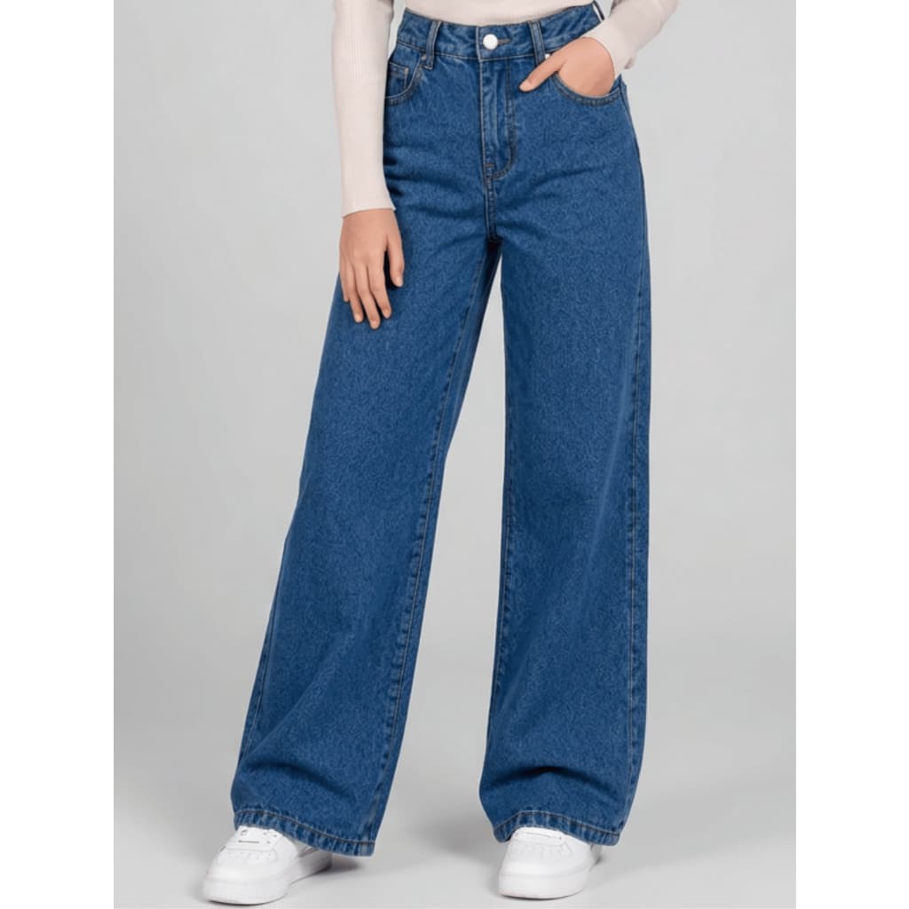 Calça Jeans Wide Leg Pantalona Infantil Feminina Juvenil