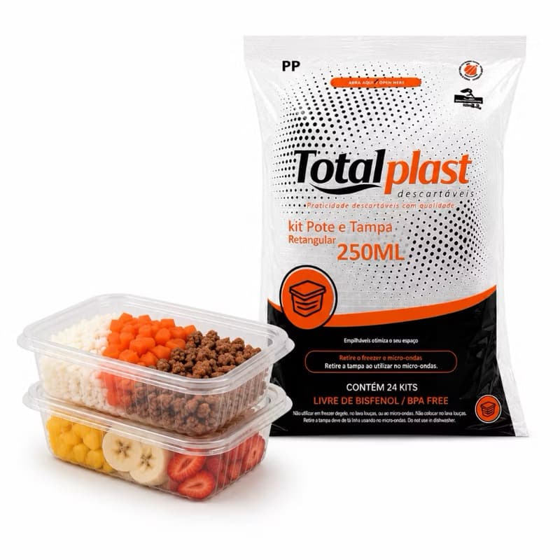KIT COM 24 POTES DE PLÁSTICOS DESCARTÁVEIS  - 500ml - Microondas - Marmita - Fitness - ENVIO IMEDIATO!