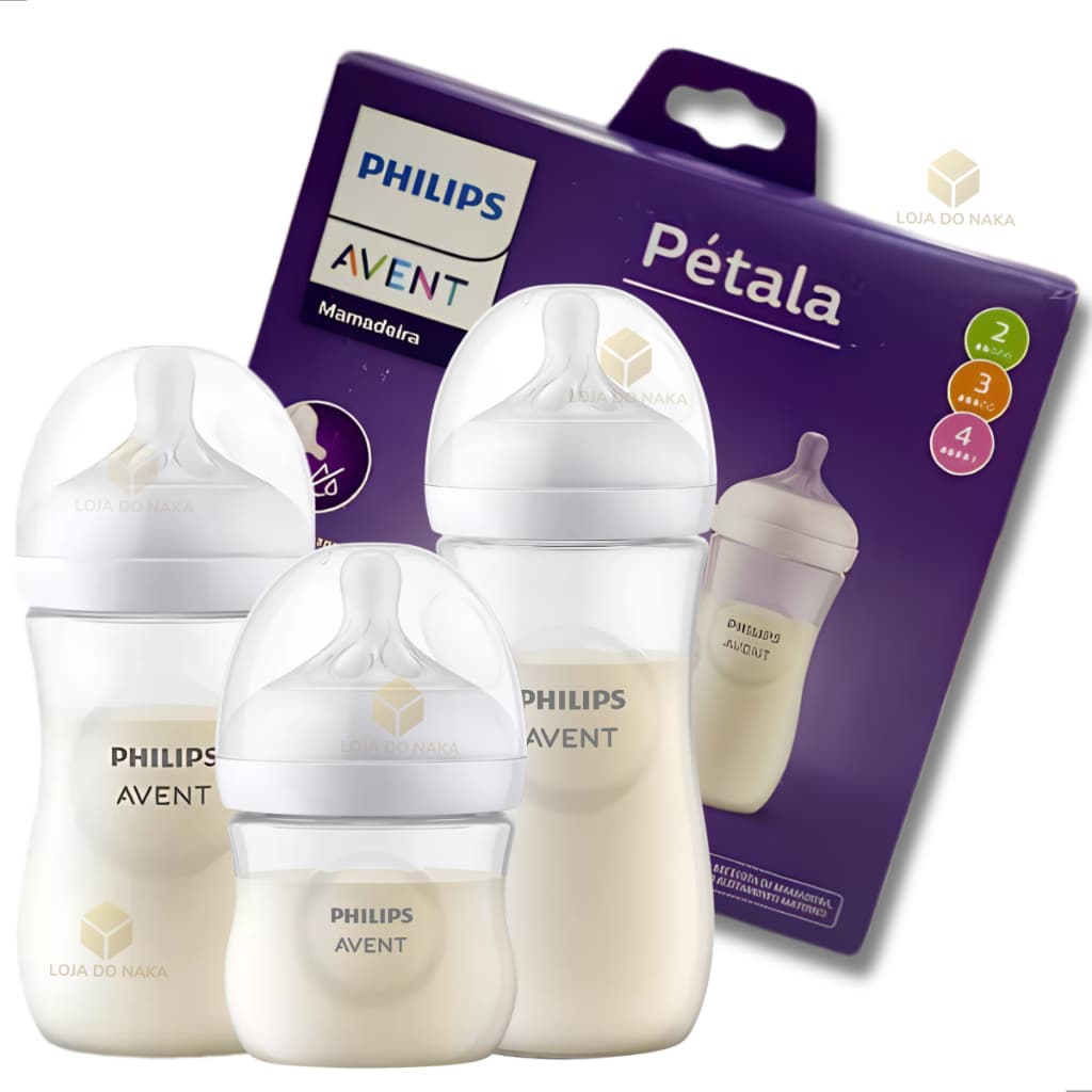 Kit 3 Mamadeiras Avent Pétala  3.0 125/260/330ml Bicos N°2 Lento N°3 Médio N°4 Rápido Transparente Bico 0m a 6m