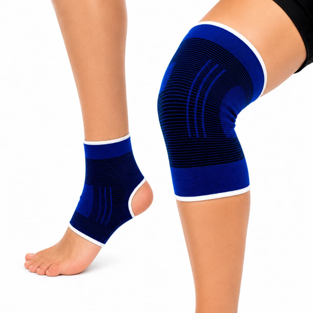 Kit Joelheira Tornozeleira Compressão Ortopédica Esportiva Academia Corrida Musculação Suporte