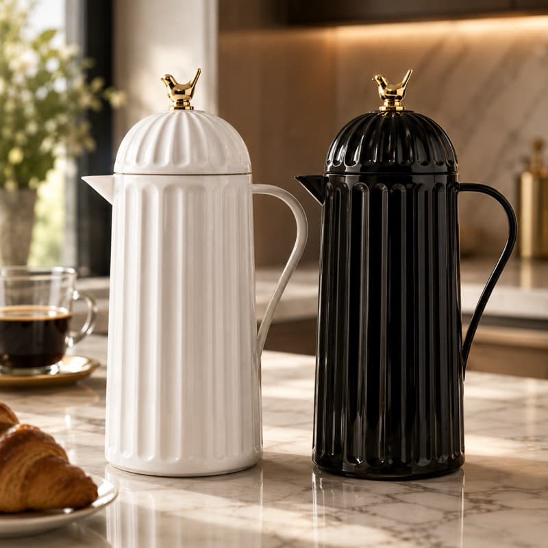 Garrafa Térmica de café Luxo 1L Branca e Dourada Para Café Chá Leite Água Bebidas Quentes e Frias