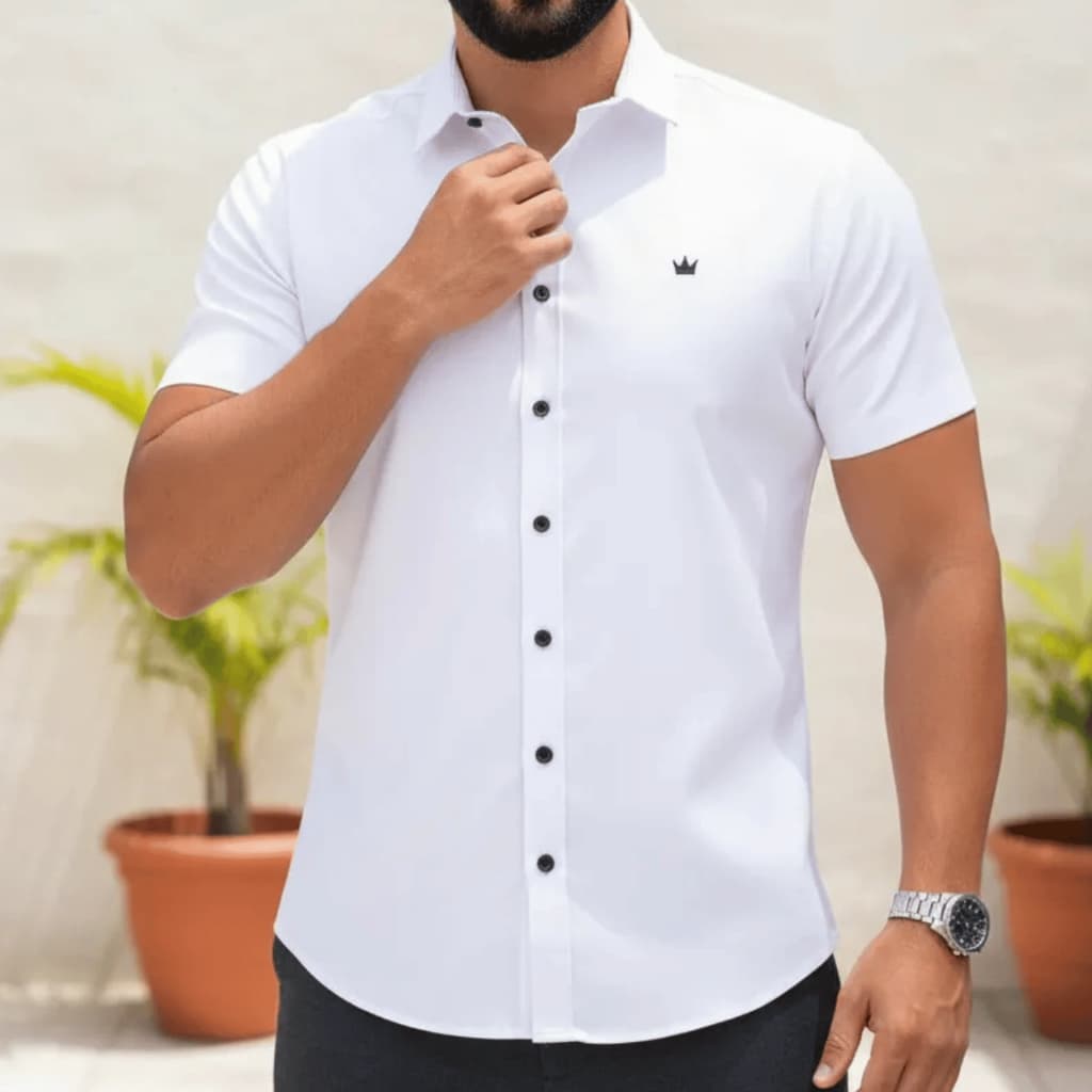 Camisa Masculina Manga Curta Casual Social Verão Elegante Não Amarrota
