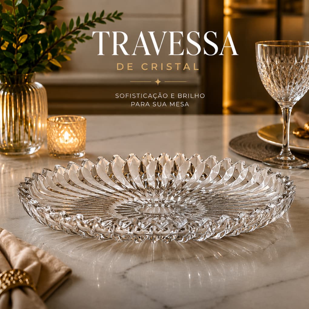 Centro De Mesa Cristal Luxo 30cm Travessa Decorativa Fruteira Porta Doces Ambientes Acessórios