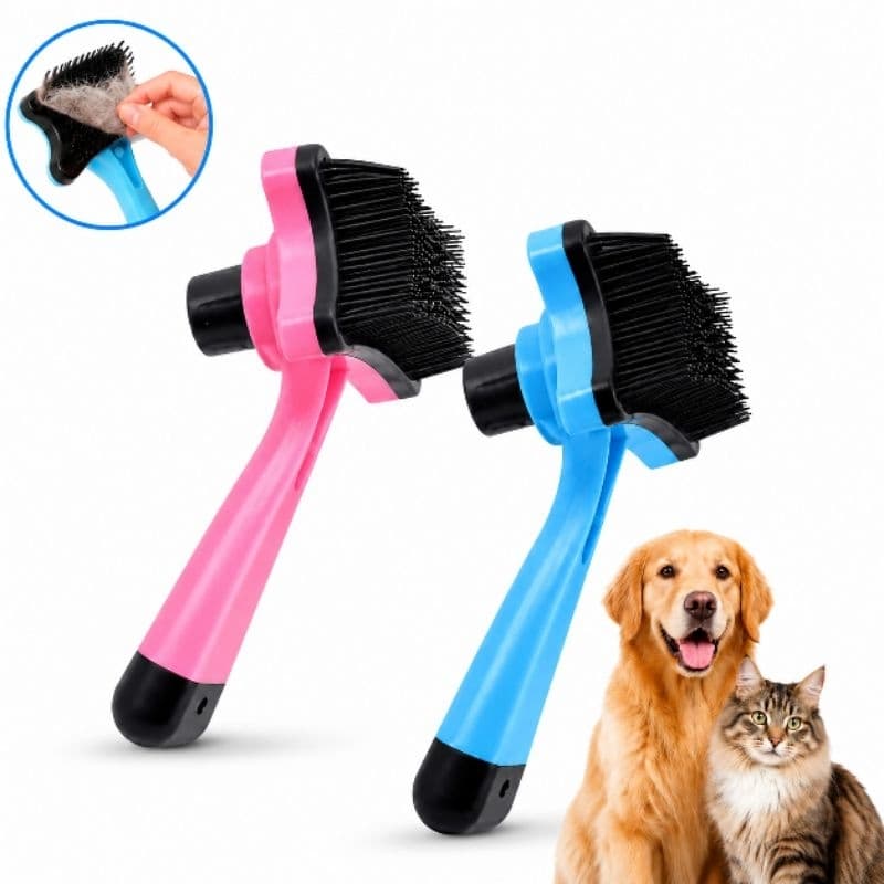Escova Removedora de Pelos para Cachorros e Gatos Profissional Autolimpante com Botão