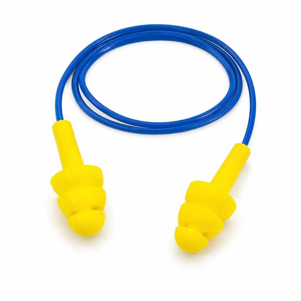 Protetor Auditivo Polymer Plastic EPI Reutilizável com Cordão Silicone Laranja ou PVC Azul