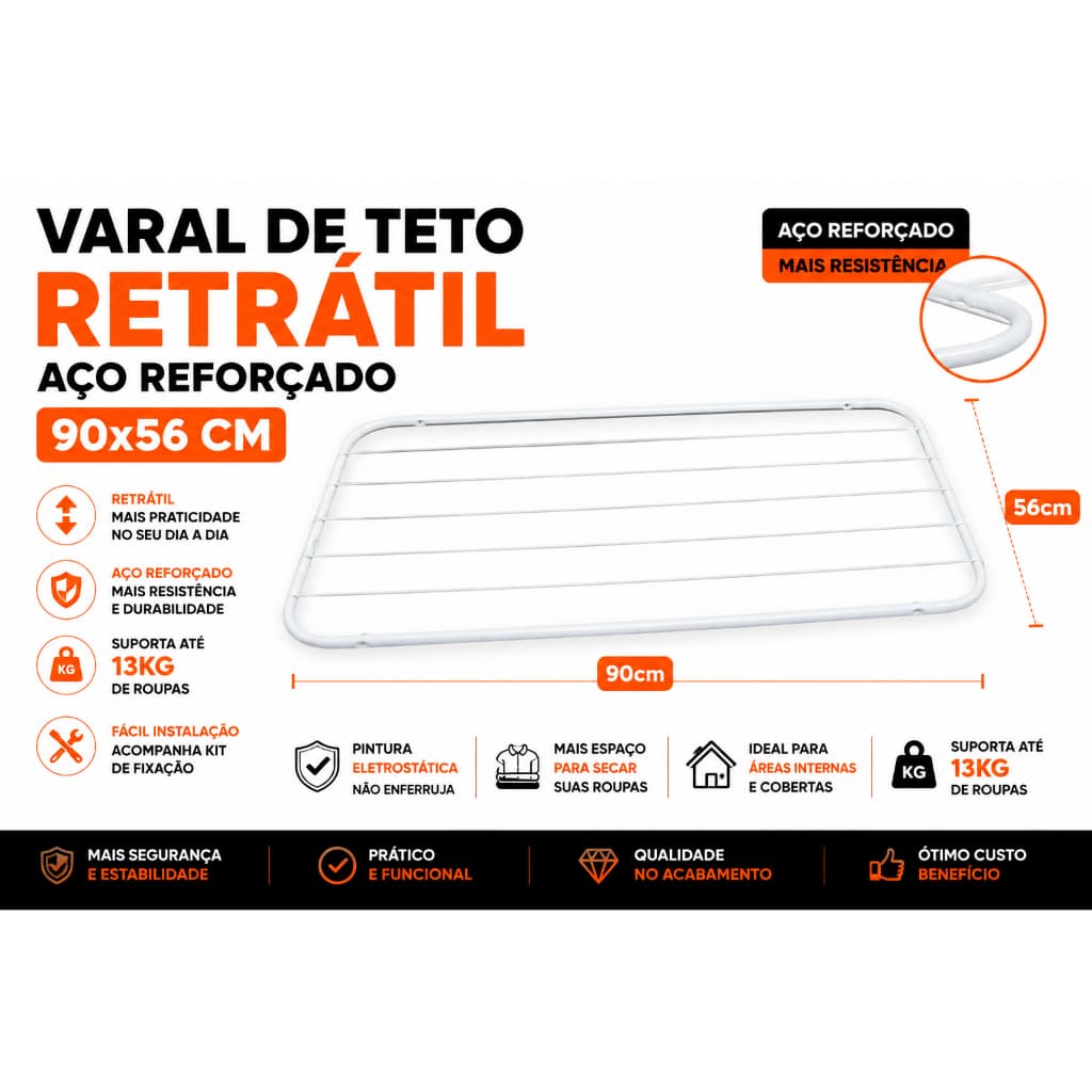 Varal de Teto 90x56cm