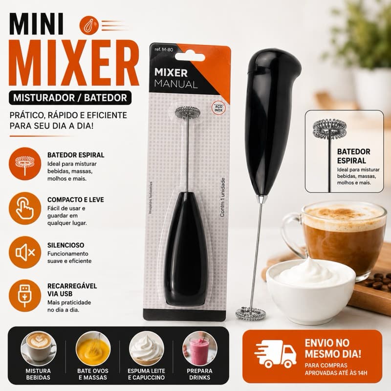 Mini Mixer Misturador Batedor Elétrico Bebida Leite Capucci
